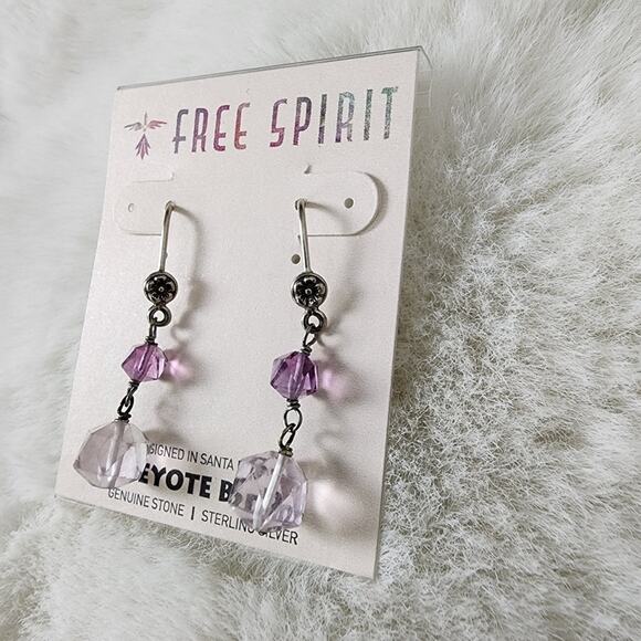 NEW Peyote Bird Free Spirit Sterling Silver Purple Crystal Dangle Hook Earrings - Picture 3 of 8